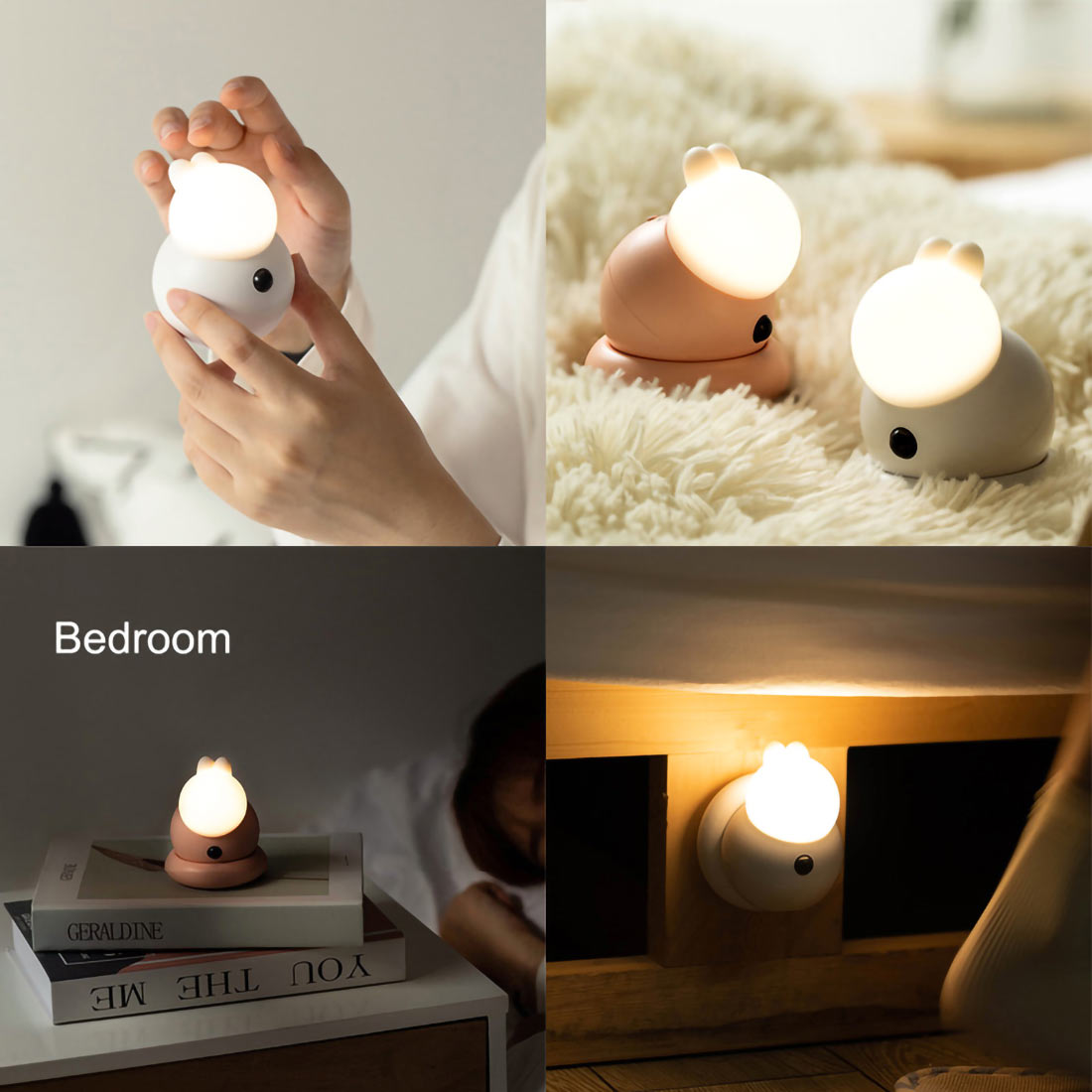 Rechargeable magnet sensing child companion rabbit night light