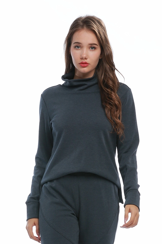 Produsen Kustom Dasar Lengan Panjang Kerah Tinggi Solid Sisi Slit Pullover Sweater Sweater Wanita