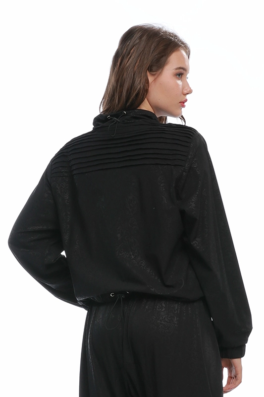 Sweater Wanita Ukuran Besar Lengan Panjang Hitam Tanpa Garis Kerah Tinggi