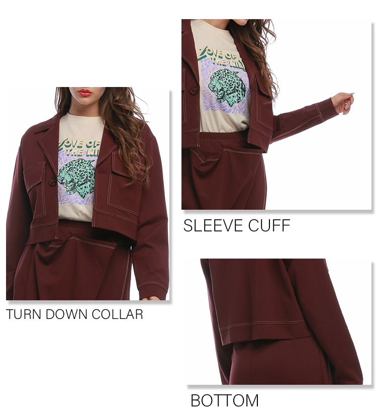 Wine Red Casual Boxy Jacket