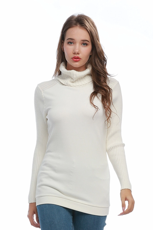 Klasik Putih Musim Gugur Lengan Panjang Turtleneck Wanita Sweater Rajut Pullover Wanita