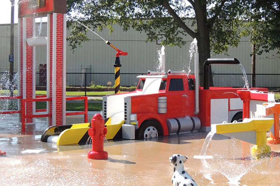 Ishtar Pemadam Kebakaran Bertema Splash Pad Peralatan Taman Air Mainan Air Luar Ruangan Anak-anak Bermain Air