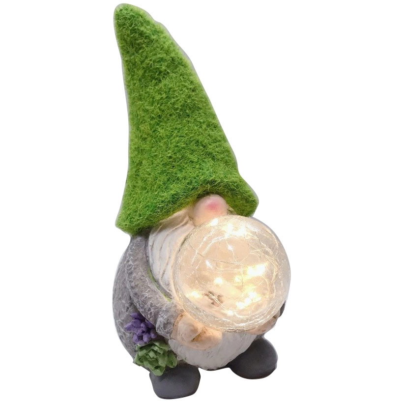 Gnome Taman Resin Bertenaga Surya dengan Crackle Glassball