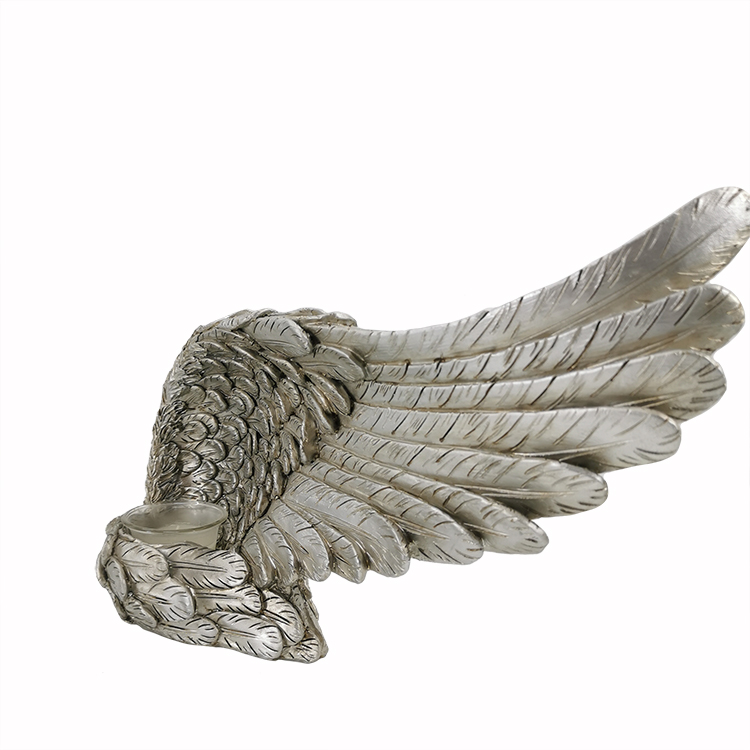 Resin silver Angel wing sculpture T light holder 