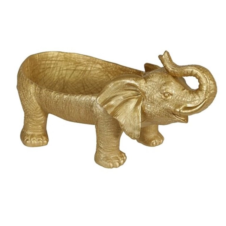 Mangkuk Dekoratif Resin dengan Tubuh Gajah Terompet, Emas