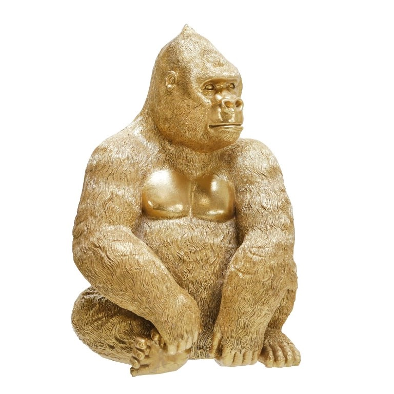 Patung Gorila Duduk Emas Resin