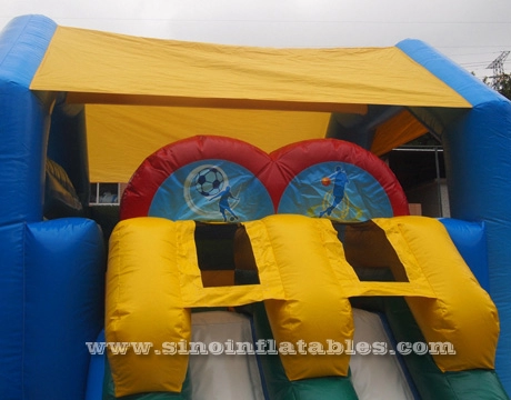 Kastil goyang kombo tiup anak-anak olahraga dengan slide yang disertifikasi oleh EN14960 terbuat dari terpal pvc terbaik