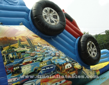 Slide mobil tiup anak-anak roda besar 21' dengan pencetakan penuh untuk hiburan halaman belakang
