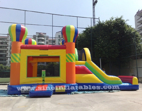 4in1 komersial pelangi balon anak-anak rumah bouncing tiup dengan slide untuk kesenangan luar ruangan yang terbuat dari pabrik tiup Cina