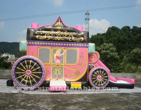 Rumah bouncing kereta putri tiup pesta anak-anak dengan slide yang terbuat dari bahan bersertifikat N benang dari pabrik Sino Inflatables