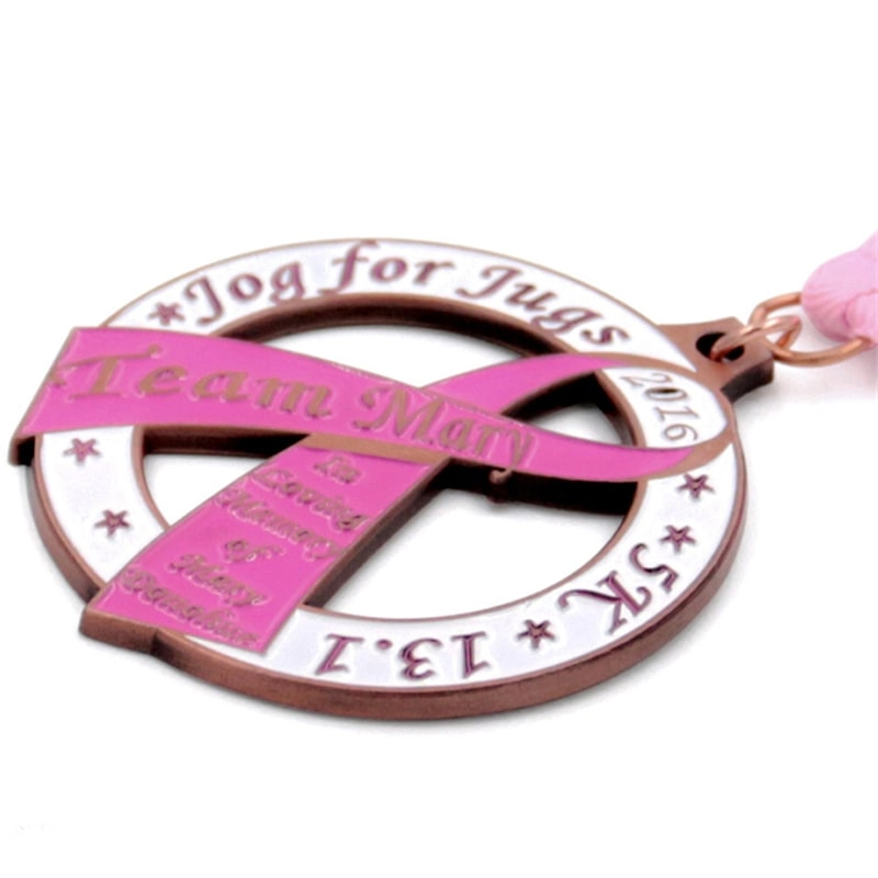Produsen medali 5k pita merah muda potongan khusus