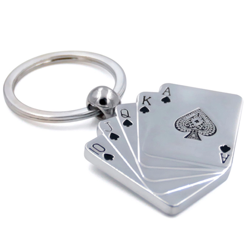 Pemasok kustom gantungan kunci logam poker 3d